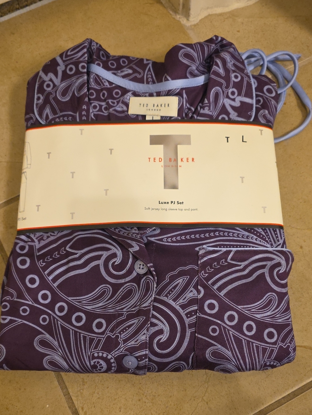 Ted Baker Purple Paisley Luxe Pajama Set with Light Lavender Trim